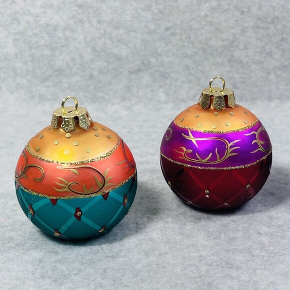Ornament Place Card Holders Hand‎ Painted Glass with Glitter Set Of 4 Christmas - Picture 6 of 12